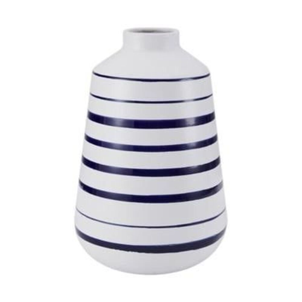 Elements Blue White Striped Vase 10 inch